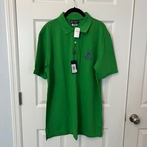 NWT Psycho Bunny Green Pique Polo XXL 8 Purple Large Logo Preppy Designer Style